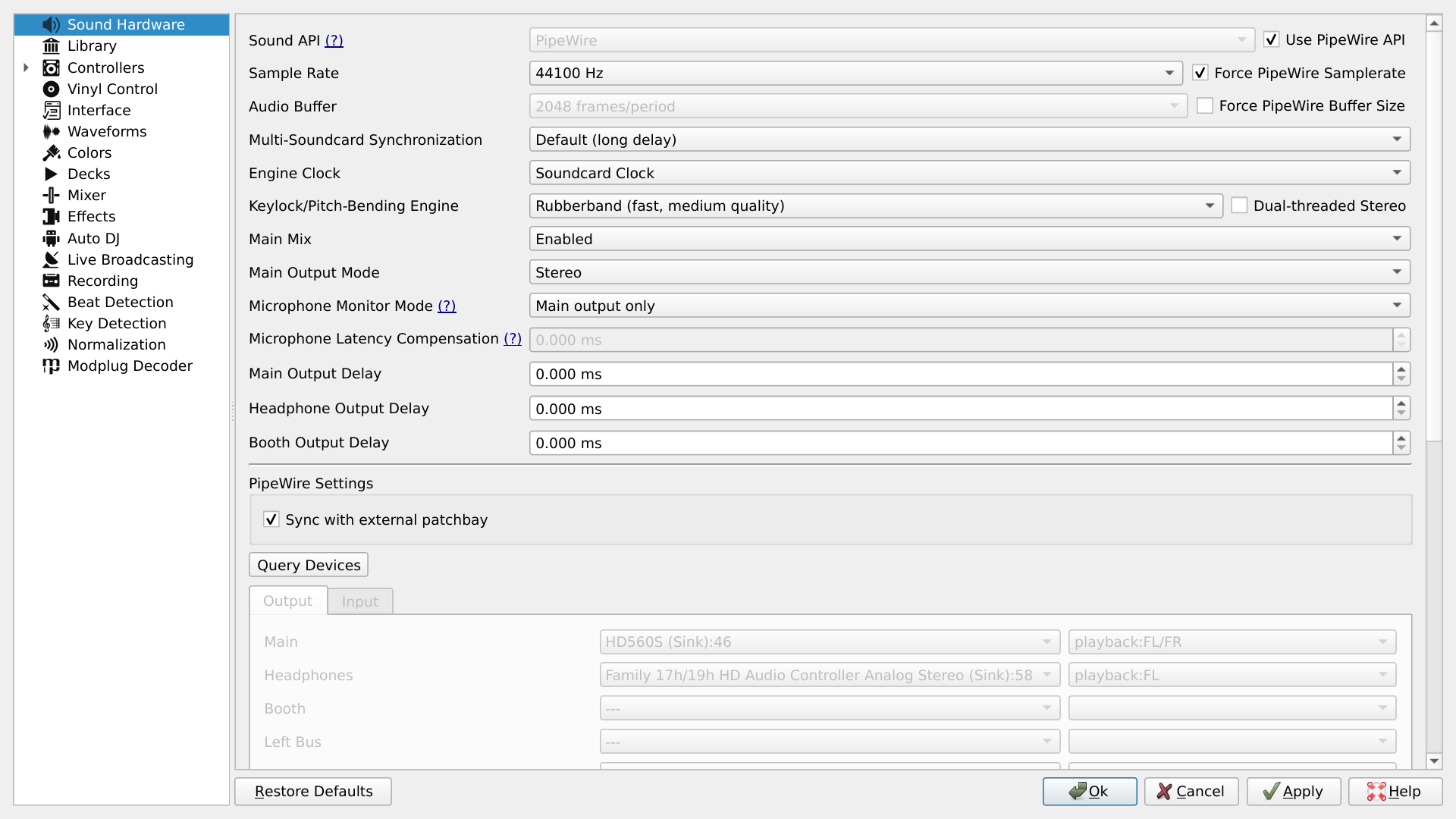 PipeWire Preference Page